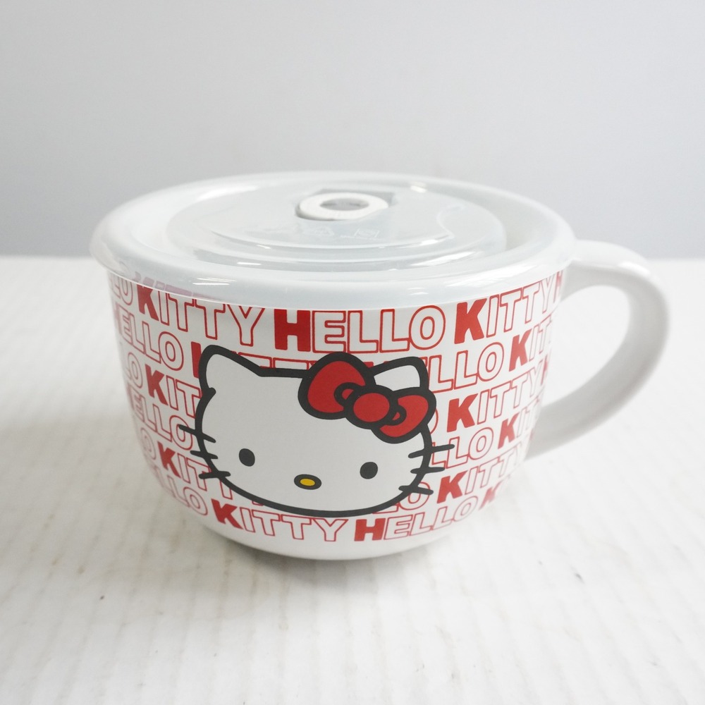Sanrio Hello Kitty Ceramic Soup Mug Vented Lid 24oz White Red NSKTY616K4042021